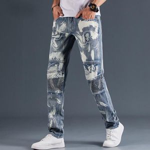 New Jeans Fashion Mens Stylist Blue Jeans Skinny Ripped Destroyed Stretch Slim Fit Hop Hop Pants With Holes For Men Free Shipping