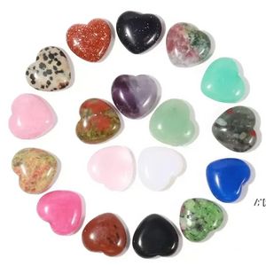 Doğal Kristal Taş Parti Favor Kalp Şeklinde Gemstone Süsler Yoga Şifa El Sanatları Dekorasyon 20mm BES121