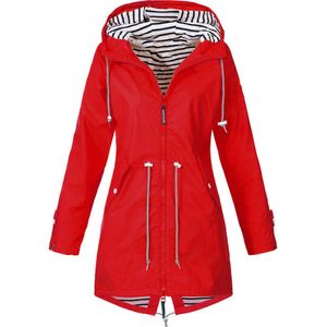 S-5XL casaco corta-vento Mulheres Chuva Jacket impermeável ao ar livre com capuz Raincoat Primavera Outono Jacket de base sólida Plus Size 201007