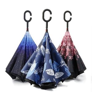 Omvänd regnskvinnor vikar dubbla lager för män självstativ kvinnors paraply inverterade vindtäta paraplyer 201104