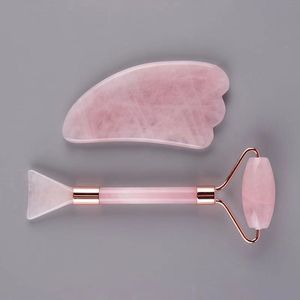 Skincare Tool Crystal Rose Quartz Facial Roller Massager med Mask Brush Gua Sha Set Naturlig Healing Stone Health Hud Akupunktur