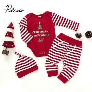 Clothing Sets New Xmas Infant Baby Boy Girl Romper Tops+pants+hat Christmas Outfits Set Long Sleeve Winter Clothes 1 2 Years Lj201223