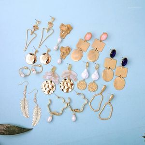 Brincos De Pérola Conjunto venda por atacado-Garanhal kissme brincos de chegadas para mulheres meninas cultivadas pérola ouro cor liga conjunto minimalista moda jóias1