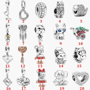 Fine jewelry Authentic 925 Sterling Silver Bead Fit Pandora Charm Bracelets Three Pieces of Falling Feathers Shoe String Safety Chain Pendant DIY beads