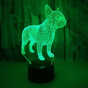 변경 가능한 터치 원격 제어 비전 밝은 화려한 3D 야간 조명 분위기 프랑스 불독 작은 테이블 램프 크리스마스 선물
