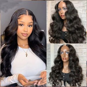 Glueles u part wigs Wavy 100 ٪ Human Hair 100 ٪ End Full End 30inch V شكل متوسط ​​مفتوح الجسم