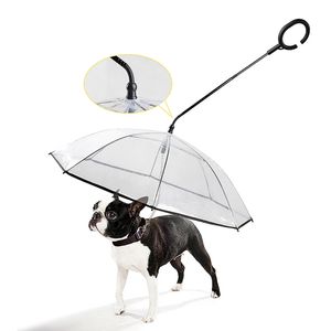 Telescópico punho guarda-chuva de animal de estimação transparente com trela do cão para chuva guarda-chuvas de pé À prova d 'água gato suprimentos pet produtos lj201130