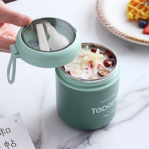 Mini isolierte Lunchbox Lebensmittelbehälter mit Löffel Edelstahl Vakuumbecher Suppe Bento Thermoskanne 220217