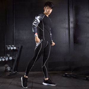 Marka Mężczyźni Dres Compressition Shirt Legginsy Sport Fitnes Crossfit T-shirt Teen Wilk Rajstopy Ropy Garda MMA Długie Rękawy Zestaw LJ201125