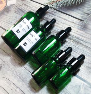 100 pz 10 15 ml 20 30 100 ml Bottiglie di pipetta di reagente liquido in vetro verde Contagocce per gli occhi Aromaterapia Oli essenziali Bottiglie di profumo