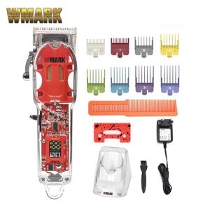 Wmmark 2600mAh NG-407 z Stojakiem ładowarki Przezroczyste Styl Profesjonalny Rechargeable Clipper Cord Bezprzewodowy Trymmer Włosów 220216