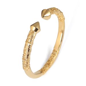 Dubai Ethiopian African Men Jewelry Cuff Bracelets Bangle Gold Color Opening Embossing Gold Bangles