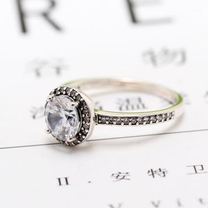 Anéis de cluster 2021 cor de prata original anel de faísca redondo para mulheres redimensionaves de noivado de casamento