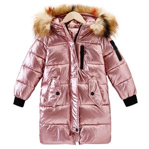 2020 novas meninas longas jaqueta acolchoada crianças casaco de inverno crianças outwear quente espessamento com capuz casacos para adolescente outwear -30 lj201017