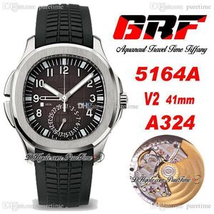 GRF V2 resetid 5164A GMT PP324CS A3234 Automatisk mens klocka Stålväska Grå Texturerad Dial Stick Nummer Markör Svart Gummi Rem Klockor Super Edition Puretime B2