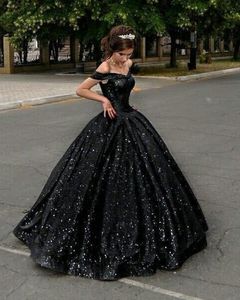 Vintage Black Wedding Dresses Gothic Bridal Gowns Floor Length Glitter Sequined Garden Bride Dress Dropped Waist Long 2023 Custom Made