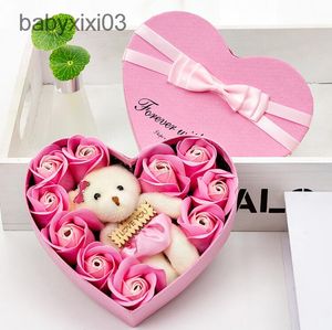 US Stock Flowers Soap Flower Gift Rose Box Bears Bouquet For Valentines Day Wedding Decoration Gift Festival Heart shaped Box