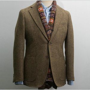 Men's Suits & Blazers 2021 Mens Tweed Jacket Brown Coat Bespoke Herringbone Coats Blazer Masculino Men