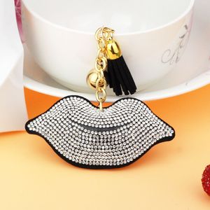 Wholesale trendy gold watches resale online - Fashion lips covered with diamond leather tassel key ring mobile phone bag pendant accessories Valentine s Day gift