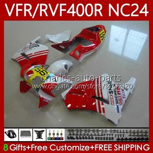 Kit de corpo para Honda RVF400R VFR400 R NC24 V4 VFR400R 87-88 Bodywork 78No.55 RVF VFR 400 RVF400 R 400RR 87 88 VFR400RR VFR 400R 1987 1988 Motocicleta Branco Fairing Vermelho