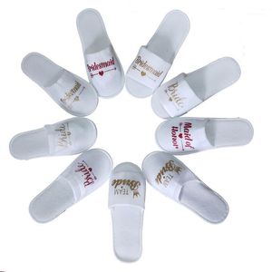 Chinelos descartáveis ​​Equipe Bride Slipper para Festa de Bachelorette Suprimentos Noiva Duche Decoração de Casamento Props Presente de Presente 2 Pcs Par