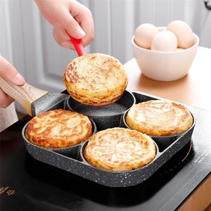 4-hole Omelet Pan Frying Pot Thickened Non-stick Egg Pancake Steak Cooking Pan Hamburg bread Breakfast Maker Induction cooker 201223