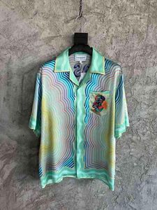 Casablanca Masao San 2022ss ipek gömlek baskı rahat erkek gömlek kısa kollu yaz tees tasarımcı erkek plaj üstleri