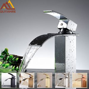 Rubinetto per lavabo a cascata cromato Quyanre Miscelatore per lavabo a cascata in ottone antico Miscelatore monocomando per bagno Gru a cascata per bagno T200710