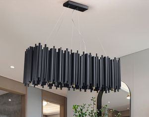 Lyxig modern ljuskrona belysning heminredning svart LED ljus fixtur rektangel matsal kök ö inomhus belysning