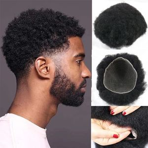 Pełne SIWSS Koronki Włosy Oddychające Szkodnik dla mężczyzn 8x10 cal Wymiana 100% Virgin Humani Hairs # 1B Kolor Afro Curly Toupee Men Peruka