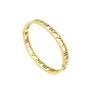 Baoliren Titanium Steel Roman Numerals Jewelry Yellow Gold Hollow Out Bangle for Women T200423