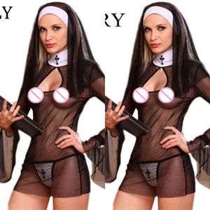 NXY Sexy Bielizna Nowy Kostium Kobiety Cosplay Nuns Jednolite Przezroczyste Egzotyczne Kostiumy Halloween Dress Outfit Odzież1217