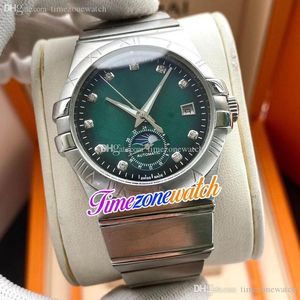 New Date 38mm Mens Watch Automatic Steel Case Green Dial Silver White Hands Stainless Steel Watches Cheap High Quality Timezonewatch E406a1