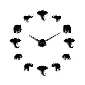 Zegary ścienne WSFS Jungle Zwierzęta słoni DIY DUŻY ZAKRES DOKONA DOMU NOWOCZESNE DESING MURROR EFEKT GIANT BREAMELESE ELOPHANTS CLOCK1