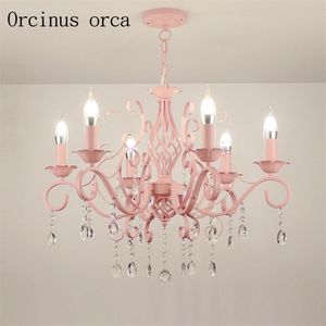 Candelabros estilo europeu jardim cristal lâmpada princesa sala rosa menina romântico casamento lustre lustre