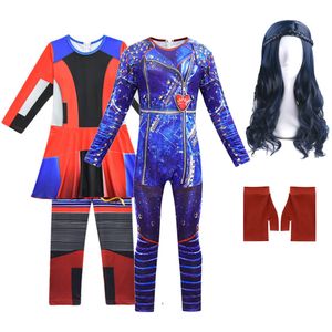 Halloween Costume for Kids Descendants Evie Evy Girls Cosplay Costumes with Wig Gloves Children Carnival Party Jumpsuits