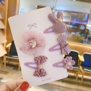 Girls Hair Accessories 5pcs/set Mini Snap Clips for Baby Girls Cloth Cartoon Animal Bows Flower Toddlers Kids Princess Hairpins