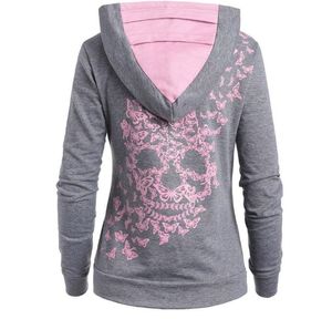 New Arrival Womens Butterfly skull with Round Sweater Pumpkin Hoodies Sports Pullover Long Sleeve Winter Outdoor Printed Size S-2XL