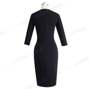 Nice-forever Vintage Patchwork di colore a contrasto Wear to Work vestidos O Neck Party Bodycon Office Business Women Dress B478 201008