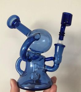 Hot Man circulation of Glass Bongs Thick Recycler Hookah Water Pipes 14mm Joint Bent Smoking Pipe Dark Green Oil Rigs