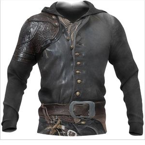 Retro Viking Armor 3D över hela tryckta män hoodies harajuku mode huvtröja unisex casual jacka zip hoodie 201103