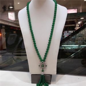 Kvinnors modehalsband Natural Green Jade Micro Inlay Zircon Clasp Tassel Sweater Chain Fashion Jewelry