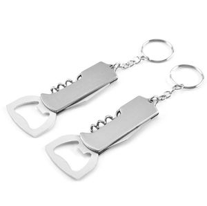 Portable Key Ring Bottle Opener Stainless Steel Corkscrew Knife Pulltap Double Hinged Beer Wine Bottle-Opener Kitchen Bar Tool SN3400