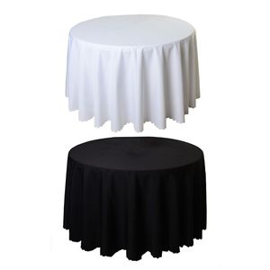 10 sztuk Poliester Okrągły Biały Obrus ​​Do Wedding Hotel Table Table Cover Overlay Tapetes Nappe Mariage Tablecloth Black T200707