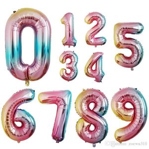 32-calowy Hel Powietrza Balon Gradient Numer Aluminium Folia Film Balony Baby Shower Celebration Balloon Urodziny Dekoracja WVT1680