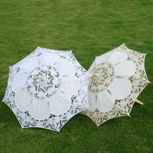 Parasoller El yapımı dantel güneşli şemsiye süreci şemsiye düğün dekorasyon güneş şemsiyesi