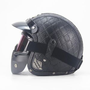Motocross hjälmmask Avtagbara skyddsglasögon och munfilter Perfekt för öppet ansikte Motorcykel Halvhjälm Vintage Helmets1