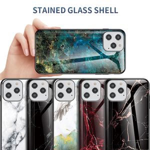 Schlanke Steinmarmor-Hüllen aus gehärtetem Glas für iPhone 12 13 11 Pro Max XS XR X 8 7 6S 6 Plus SE