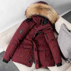 -30 gradi Inverno Uomo Giù Parka con grande collo di pelliccia reale Caldo Giù Cappotto Casual Spessa Inverno Impermeabile Piumino Taglia 3XL LJ201009