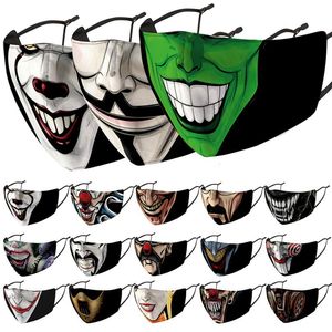 face mask clown funny designer fashion classic black printed masks dustproof windproof haze replaceable PM2.5 filter wash facemask wholesale
